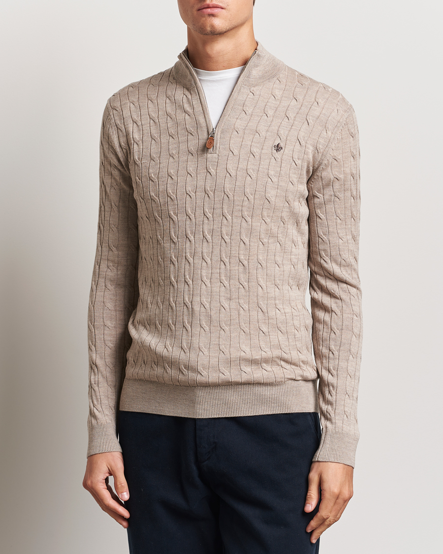 Herren | Pullover | Morris | Merino Cable Half Zip Khaki