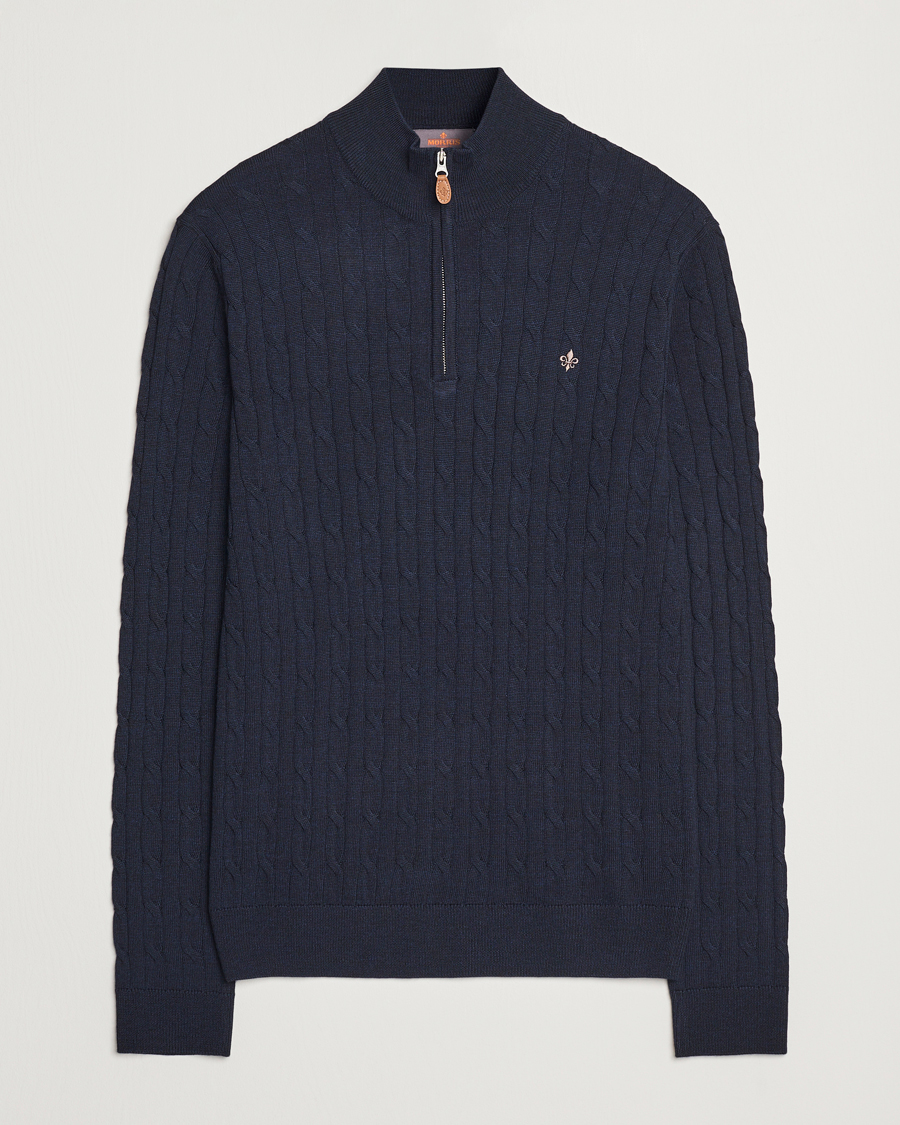 Herren | Pullover | Morris | Merino Cable Half Zip Navy