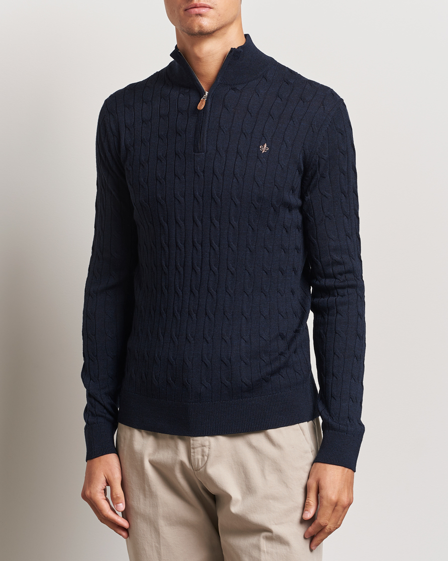 Herren | Pullover | Morris | Merino Cable Half Zip Navy