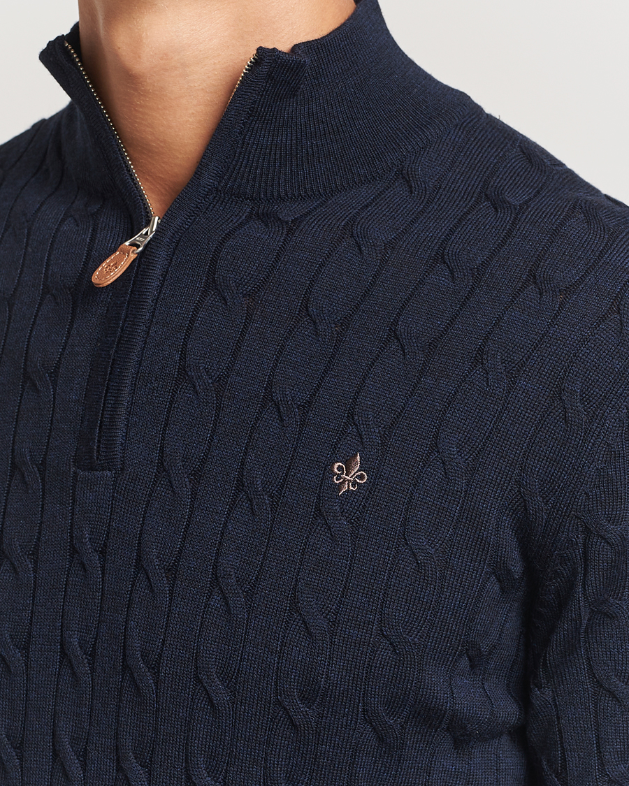 Herren | Pullover | Morris | Merino Cable Half Zip Navy