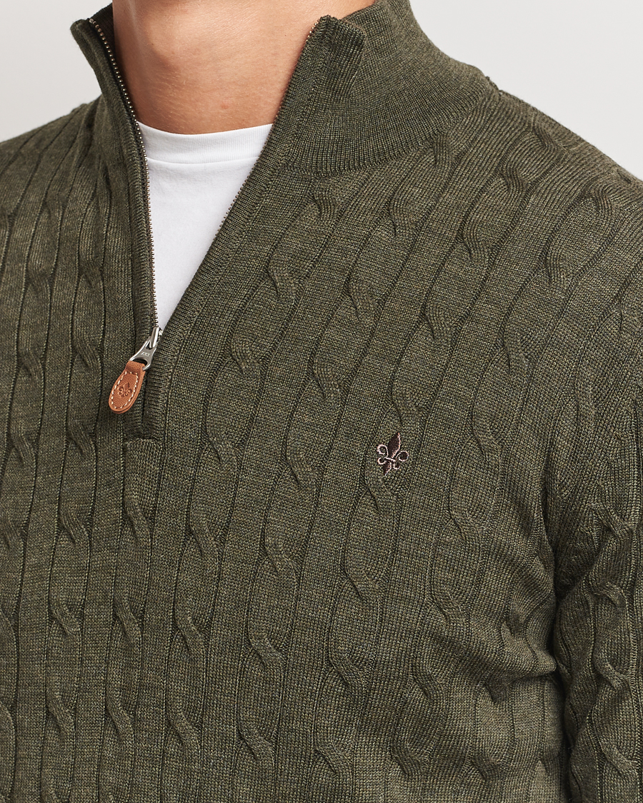 Herren | Pullover | Morris | Merino Cable Half Zip Olive
