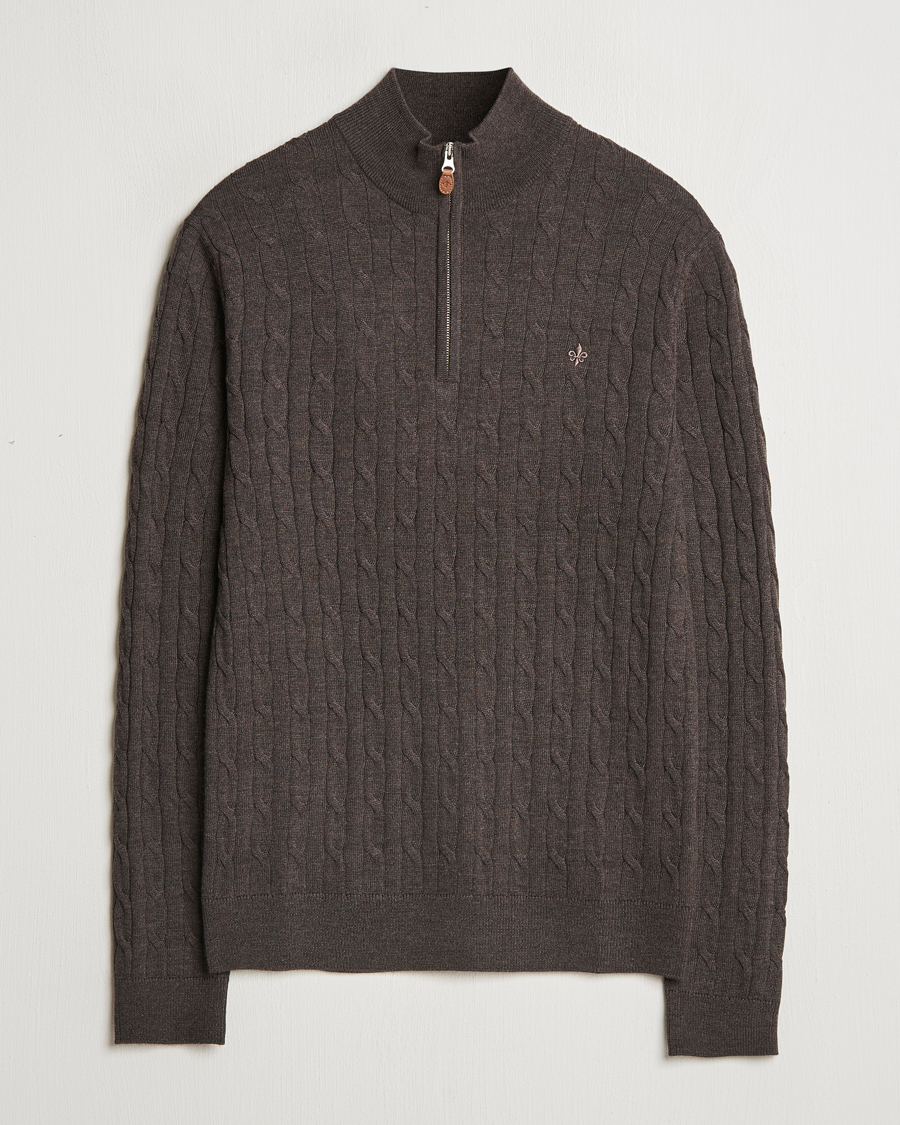 Herren | Pullover | Morris | Merino Cable Half Zip Brown