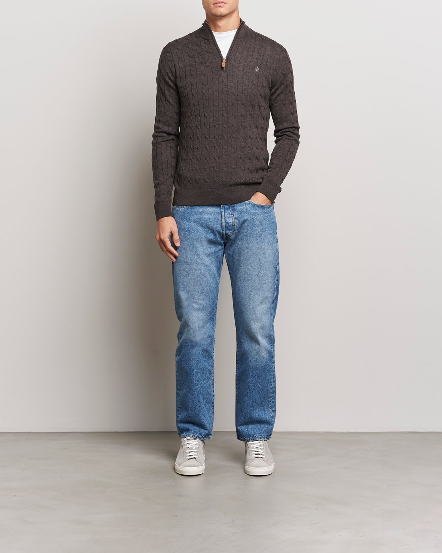 Herren | Pullover | Morris | Merino Cable Half Zip Brown