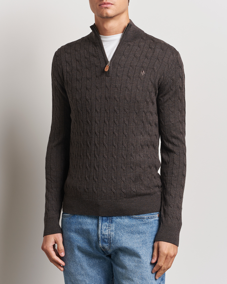 Herren | Pullover | Morris | Merino Cable Half Zip Brown