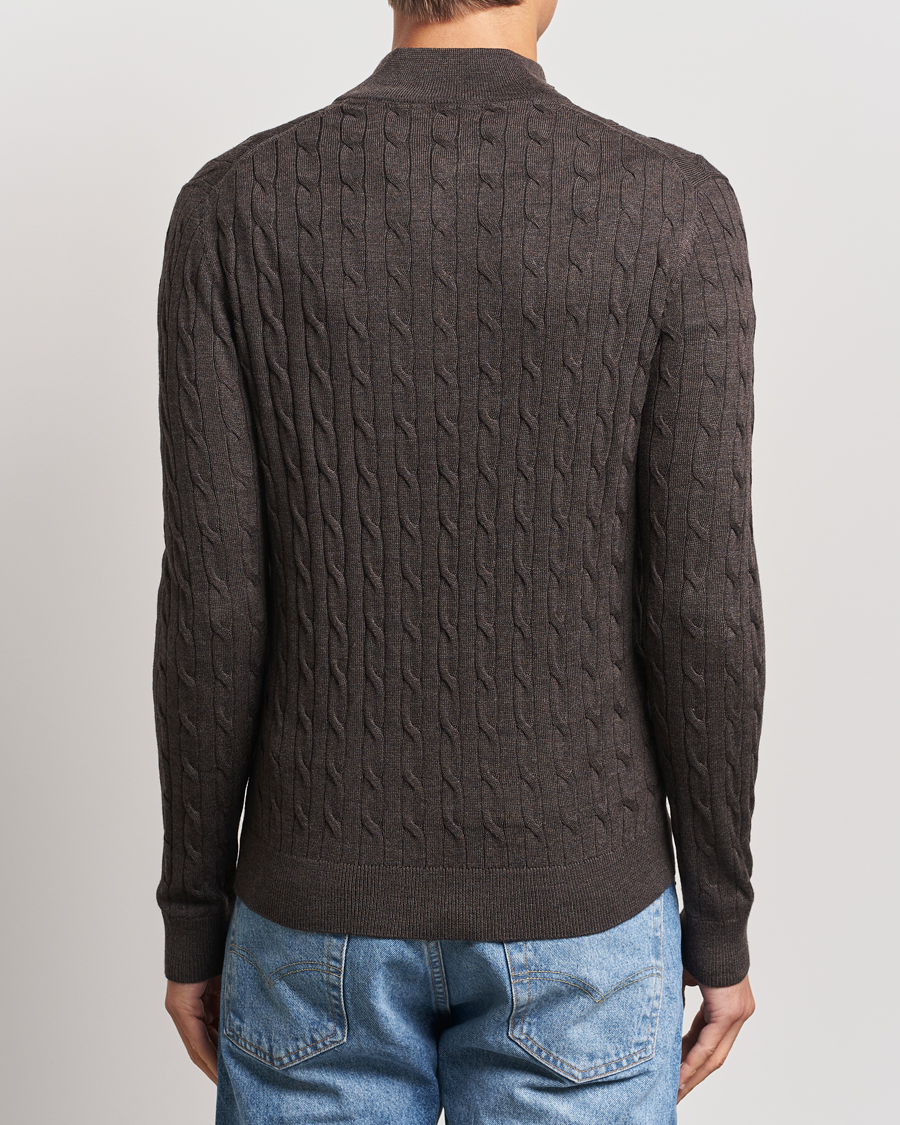 Herren | Pullover | Morris | Merino Cable Half Zip Brown