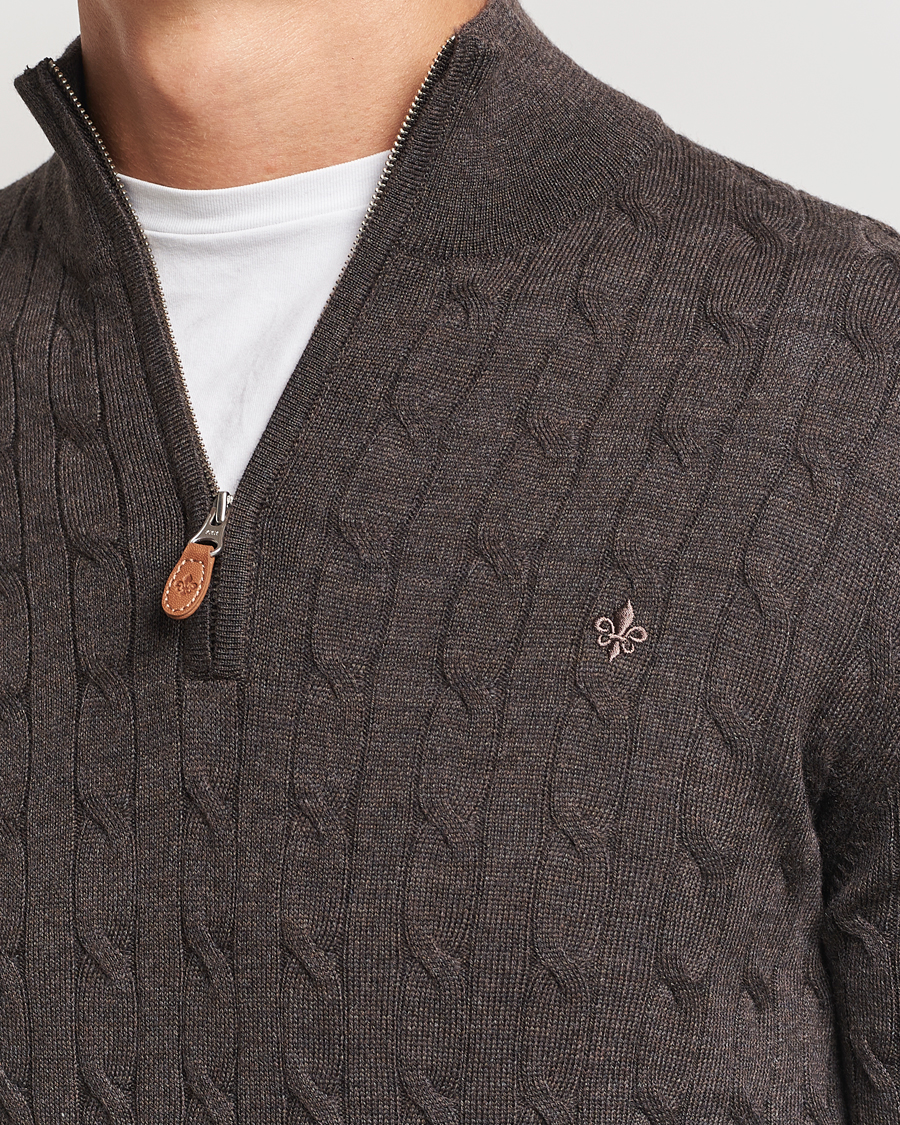 Herren | Pullover | Morris | Merino Cable Half Zip Brown