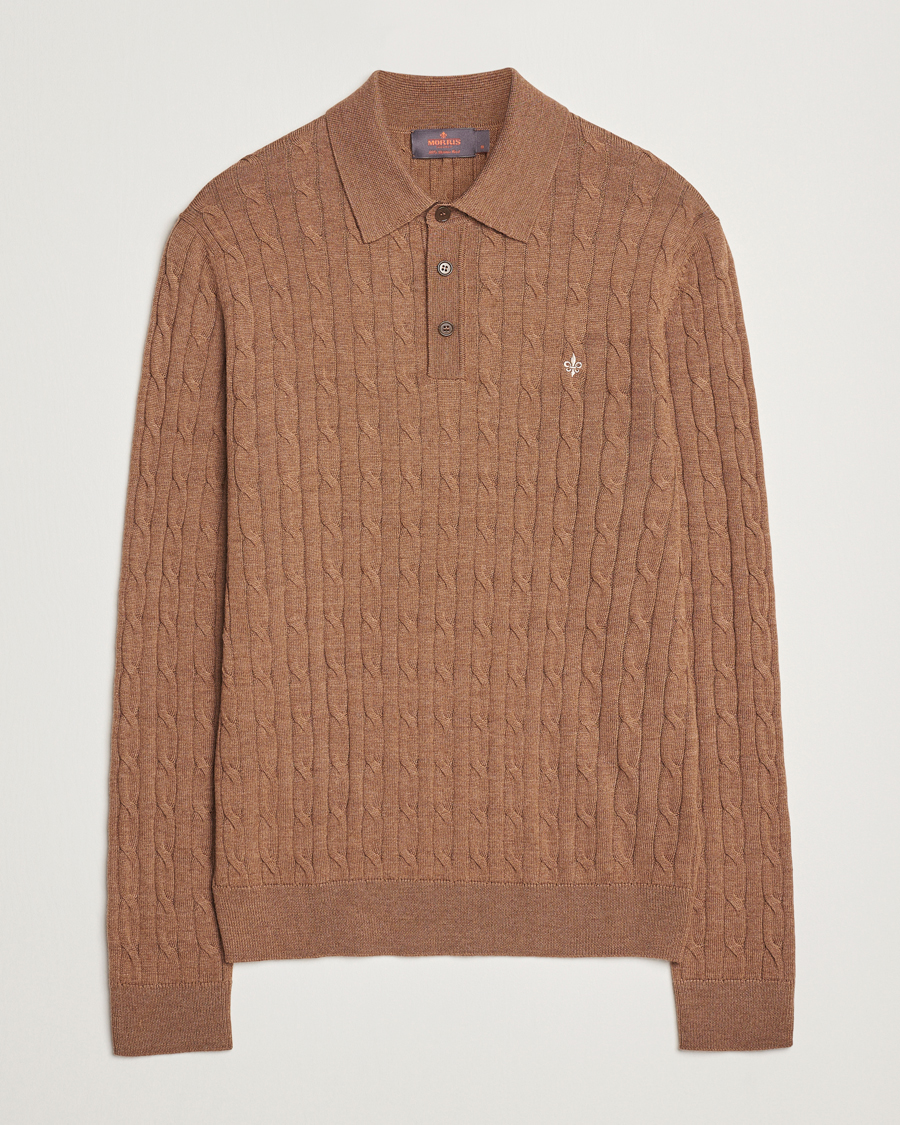 Herren | Pullover | Morris | Merino Cable Polo Knit Camel