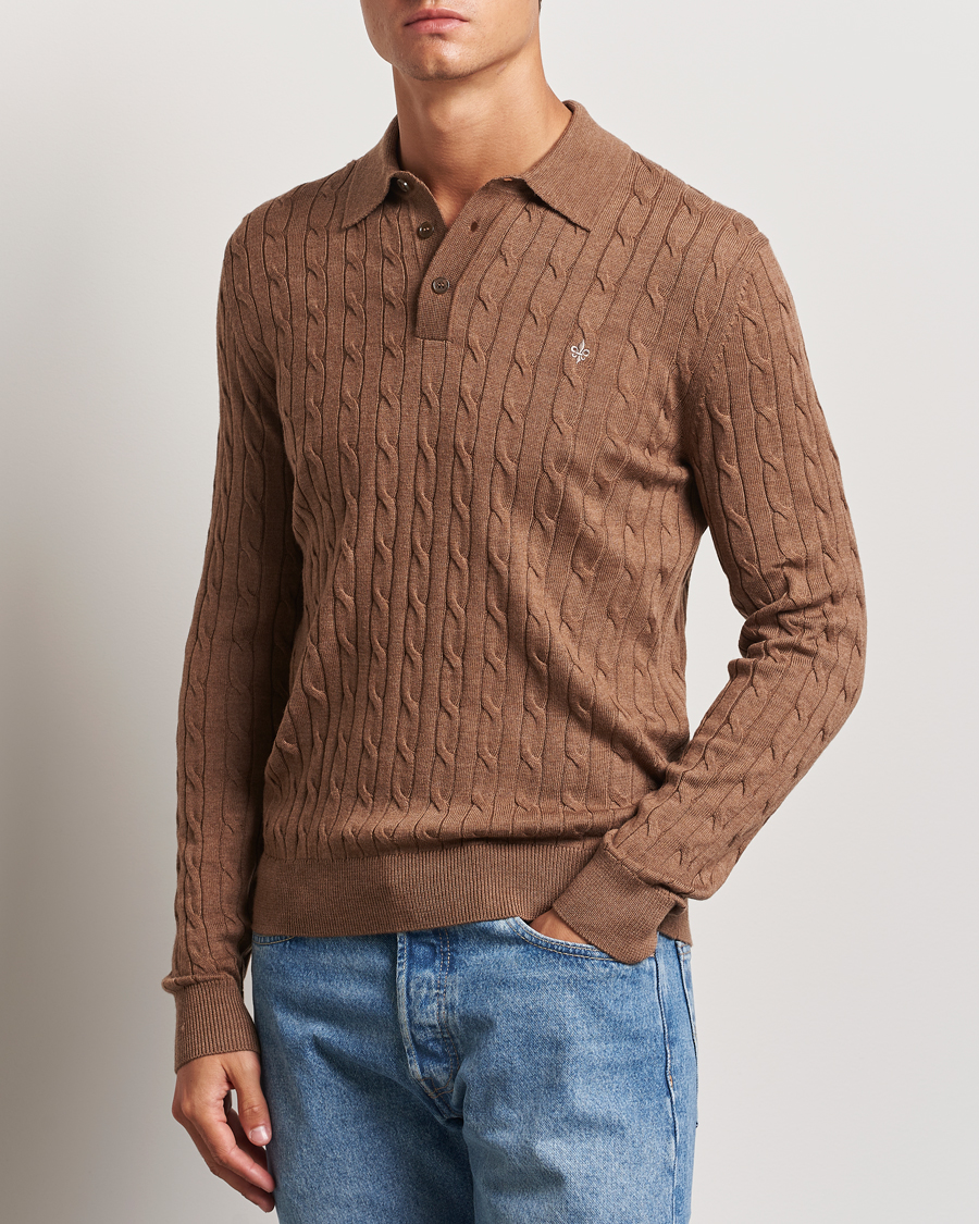 Herren | Pullover | Morris | Merino Cable Polo Knit Camel