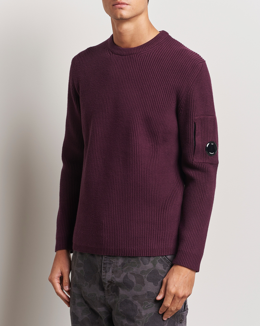 Herren | Pullover | C.P. Company | Full Rib Knitted Cotton Crew Neck Burgundy