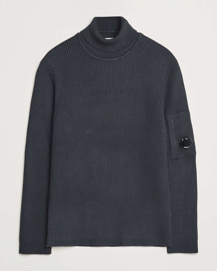 Herren | Pullover | C.P. Company | Full Rib Knitted Cotton Rollneck Grey Black