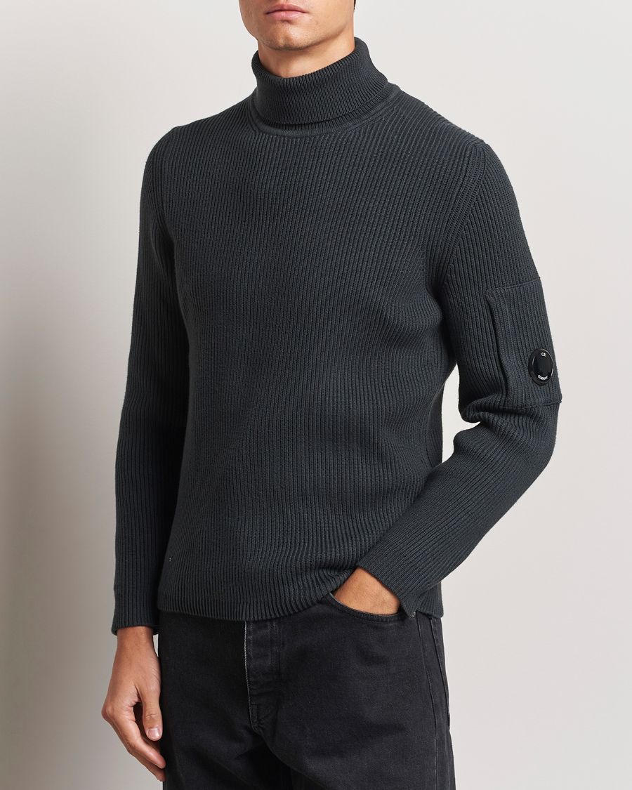 Herren | Pullover | C.P. Company | Full Rib Knitted Cotton Rollneck Grey Black