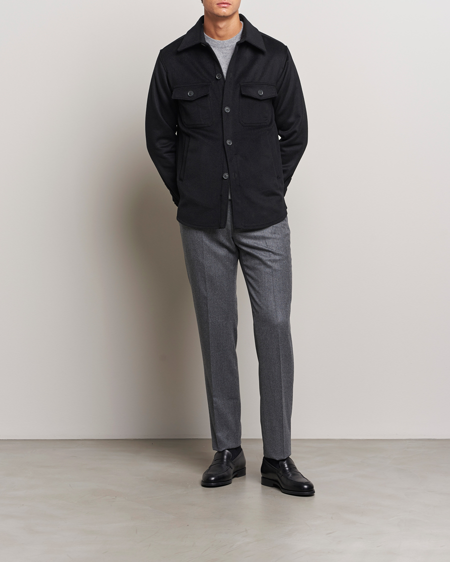 Herren | Jacken | Oscar Jacobson | Maverick Wool/Cashmere Shirt Jacket Black