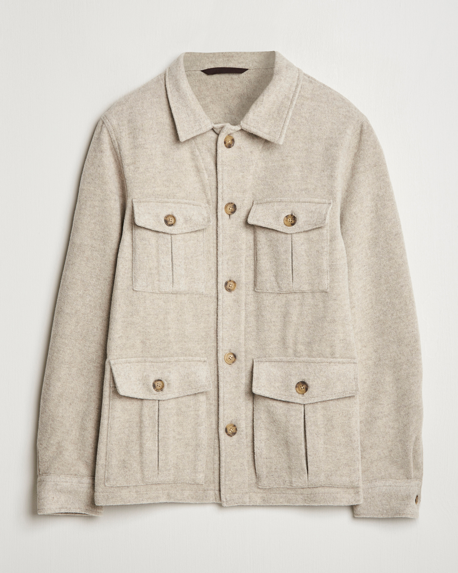 Herren | Jacken | Oscar Jacobson | Safari Wool Shirt Jacket Beige