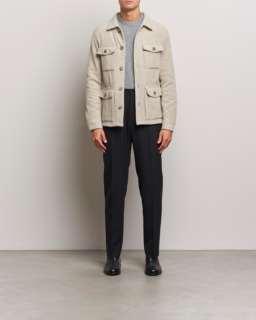 Herren | Jacken | Oscar Jacobson | Safari Wool Shirt Jacket Beige