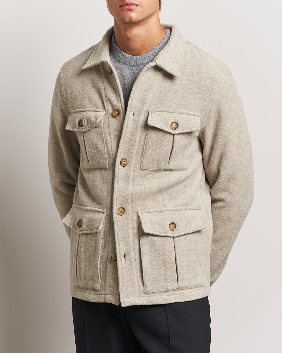 Herren | Jacken | Oscar Jacobson | Safari Wool Shirt Jacket Beige
