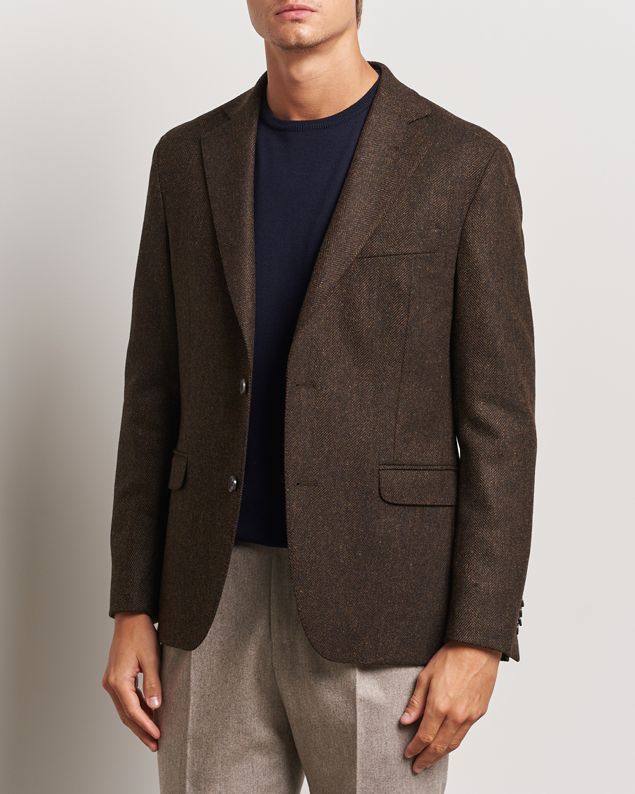 Herren | Sakkos | Oscar Jacobson | Fogerty Moon Herringbone Tweed Blazer Brown