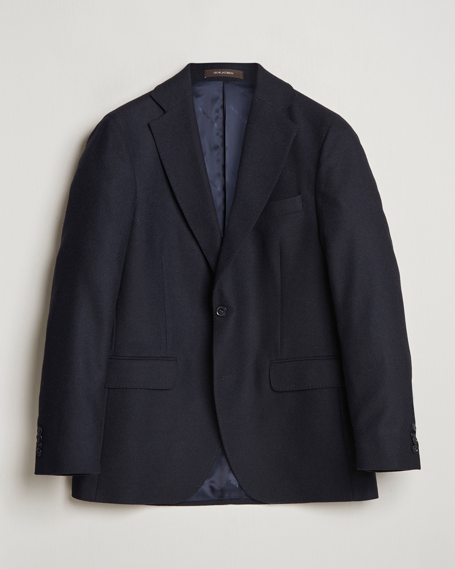 Herren | Sakkos | Oscar Jacobson | Fogerty Wool Hopsack Blazer Navy