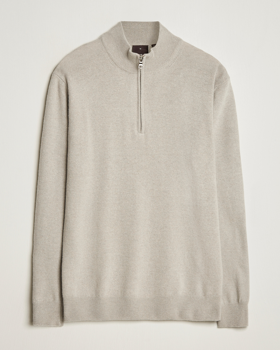 Herren | Pullover | Oscar Jacobson | Patton Wool/Cashmere Half Zip Light Beige