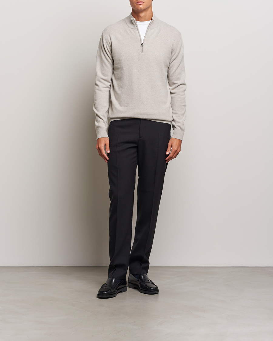 Herren | Pullover | Oscar Jacobson | Patton Wool/Cashmere Half Zip Light Beige