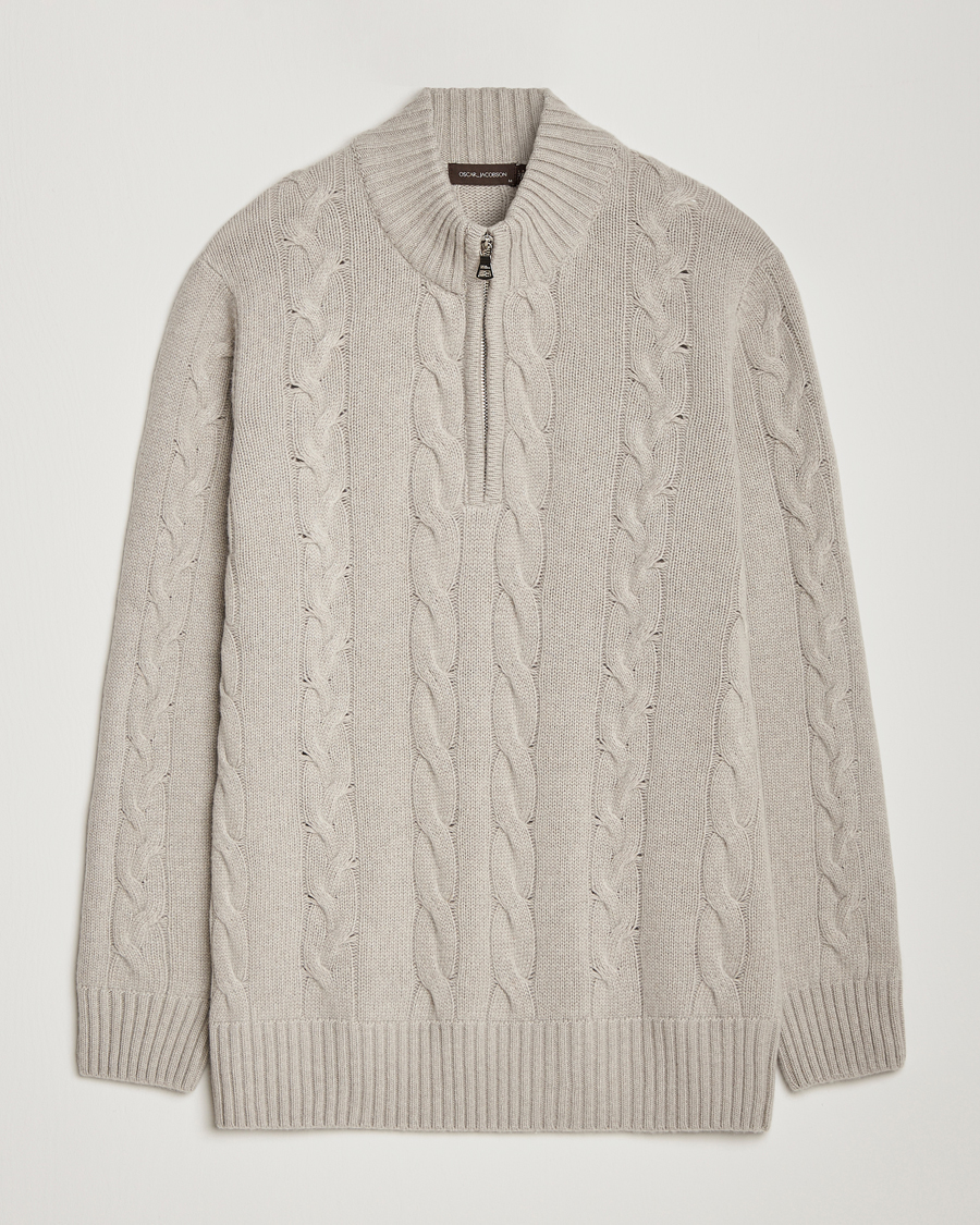Herren | Pullover | Oscar Jacobson | Reine Heavy Cable Knitted Half Zip Beige