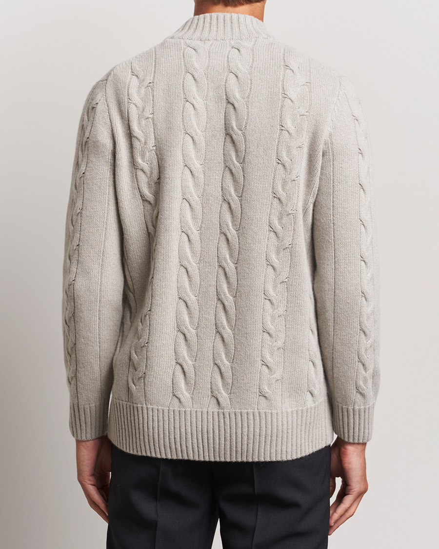 Herren | Pullover | Oscar Jacobson | Reine Heavy Cable Knitted Half Zip Beige