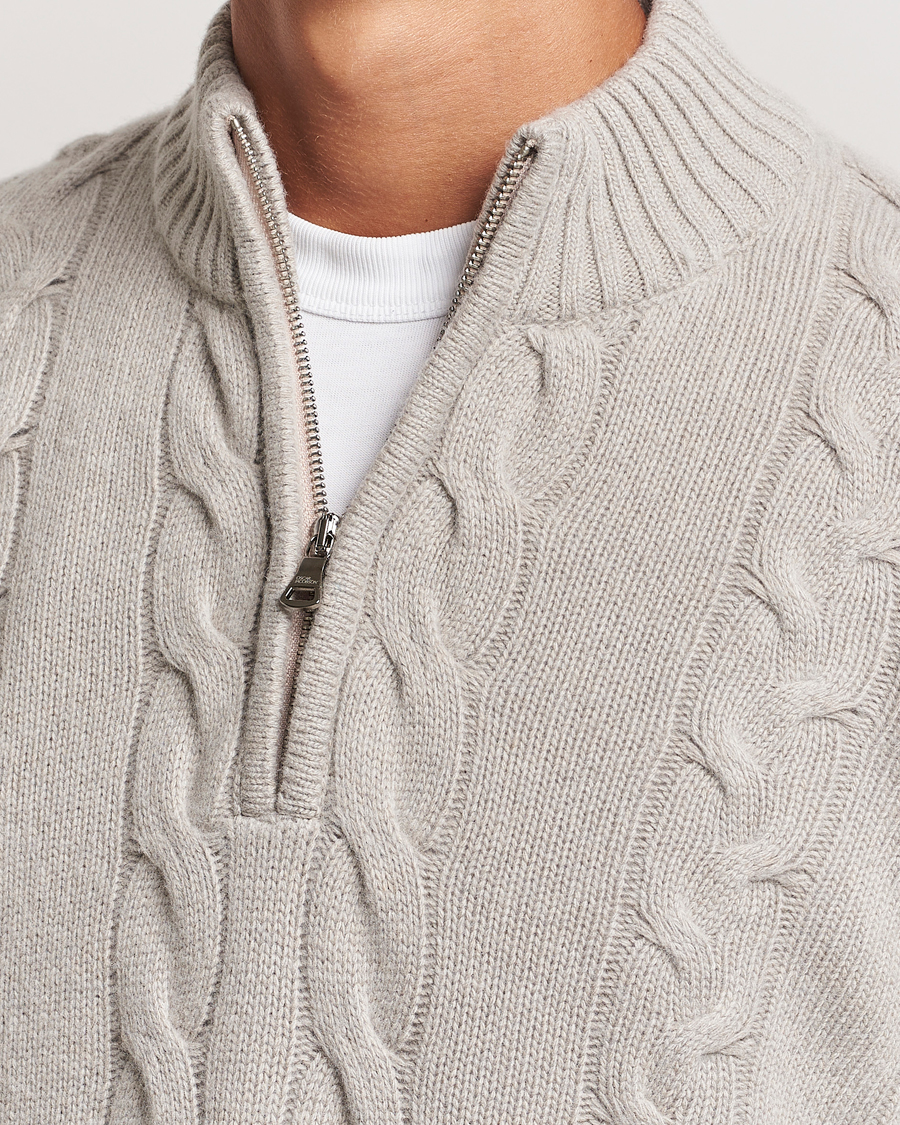 Herren | Pullover | Oscar Jacobson | Reine Heavy Cable Knitted Half Zip Beige