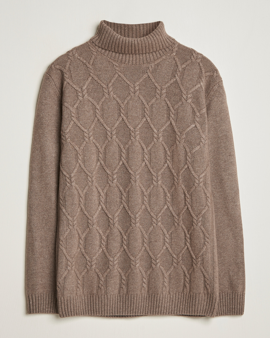 Herren | Pullover | Oscar Jacobson | Salomon Heavy Knitted Cable Rollneck Light Brown