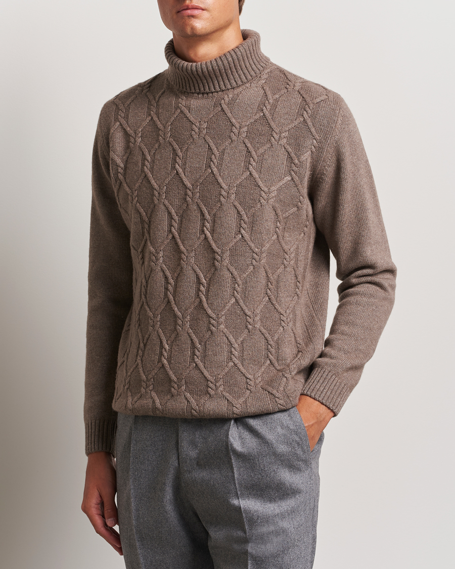 Herren | Pullover | Oscar Jacobson | Salomon Heavy Knitted Cable Rollneck Light Brown