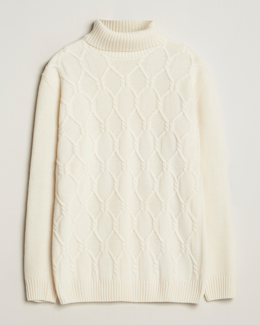 Herren | Pullover | Oscar Jacobson | Salomon Heavy Knitted Cable Rollneck White