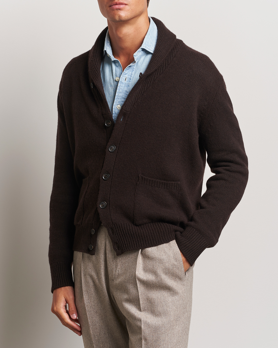 Herren | Pullover | Oscar Jacobson | Aspen Heavy Knitted Cardigan Brown