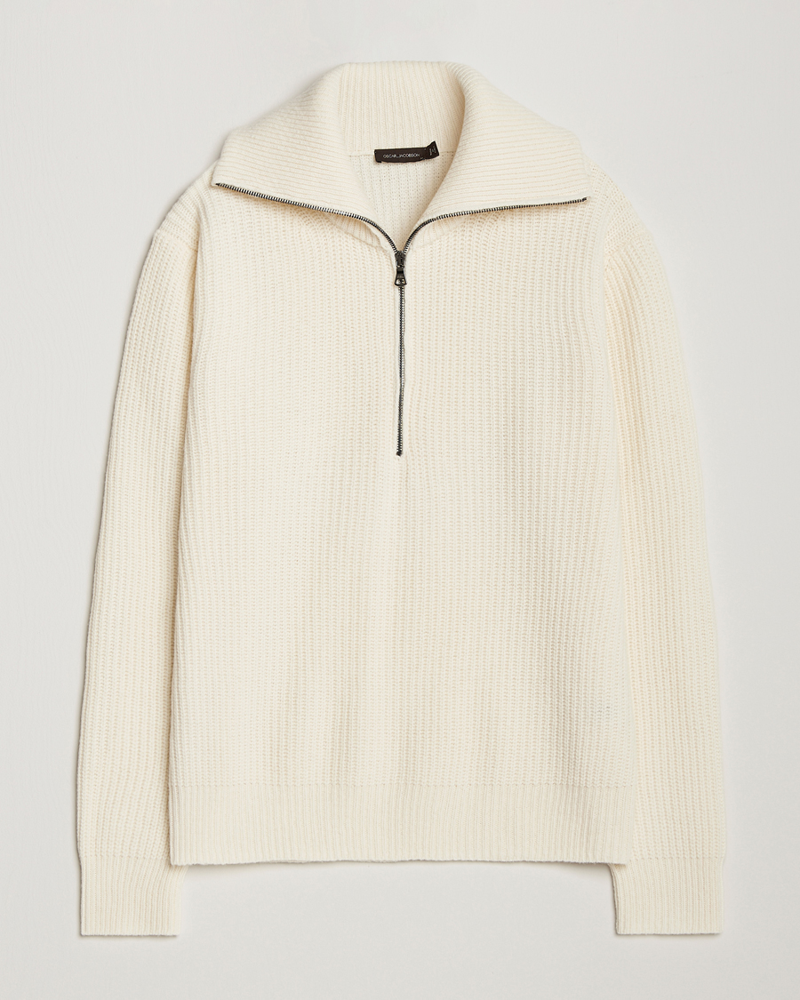 Herren | Pullover | Oscar Jacobson | Mauritz Heavy Knitted Half Zip White
