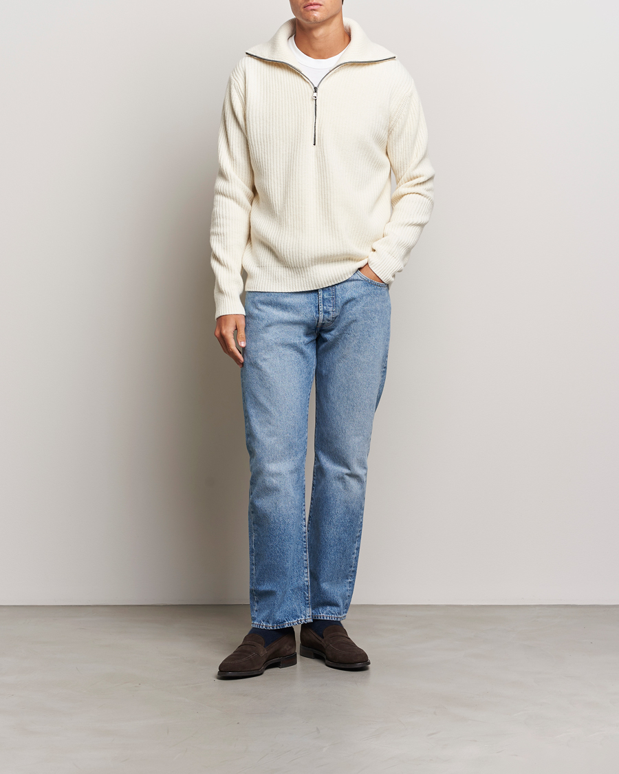 Herren | Pullover | Oscar Jacobson | Mauritz Heavy Knitted Half Zip White