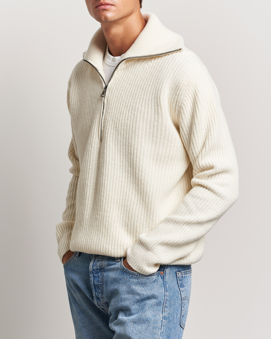 Herren | Pullover | Oscar Jacobson | Mauritz Heavy Knitted Half Zip White