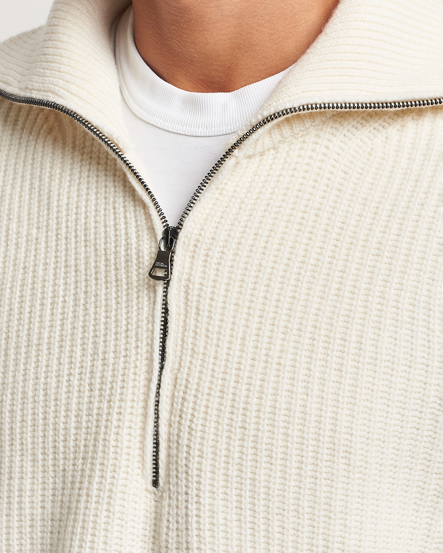 Herren | Pullover | Oscar Jacobson | Mauritz Heavy Knitted Half Zip White