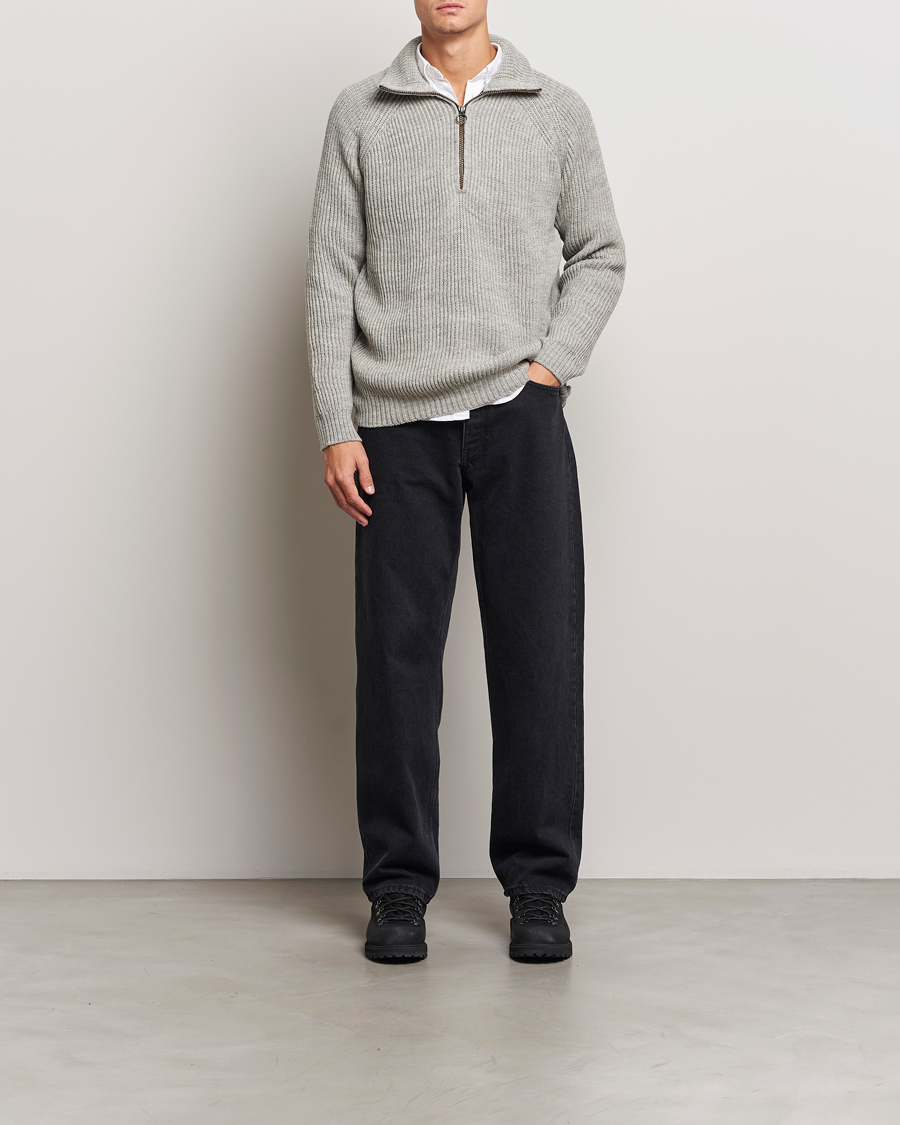 Herren | Pullover | Peregrine | Ford Knitted Wool Half Zip Light Grey