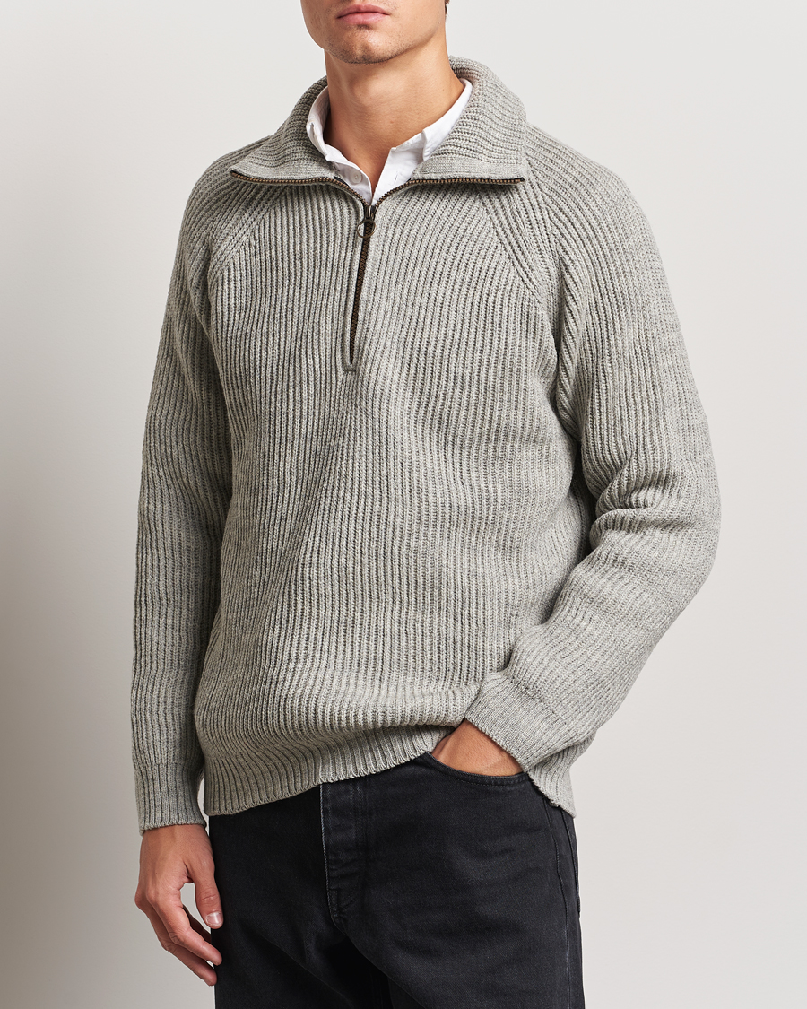 Herren | Pullover | Peregrine | Ford Knitted Wool Half Zip Light Grey