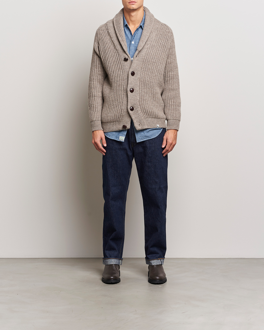 Herren | Pullover | Peregrine | Wilkinson Ribbed Wool Cardigan Light Brown