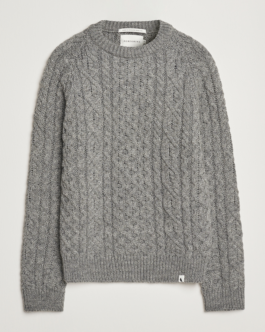 Herren | Pullover | Peregrine | Hudson Wool Aran Knitted Jumper Steel