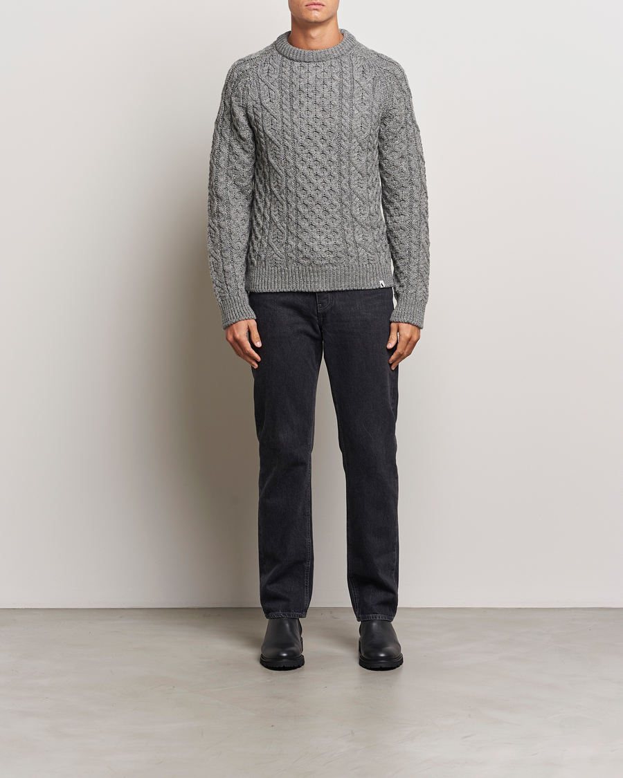 Herren | Pullover | Peregrine | Hudson Wool Aran Knitted Jumper Steel