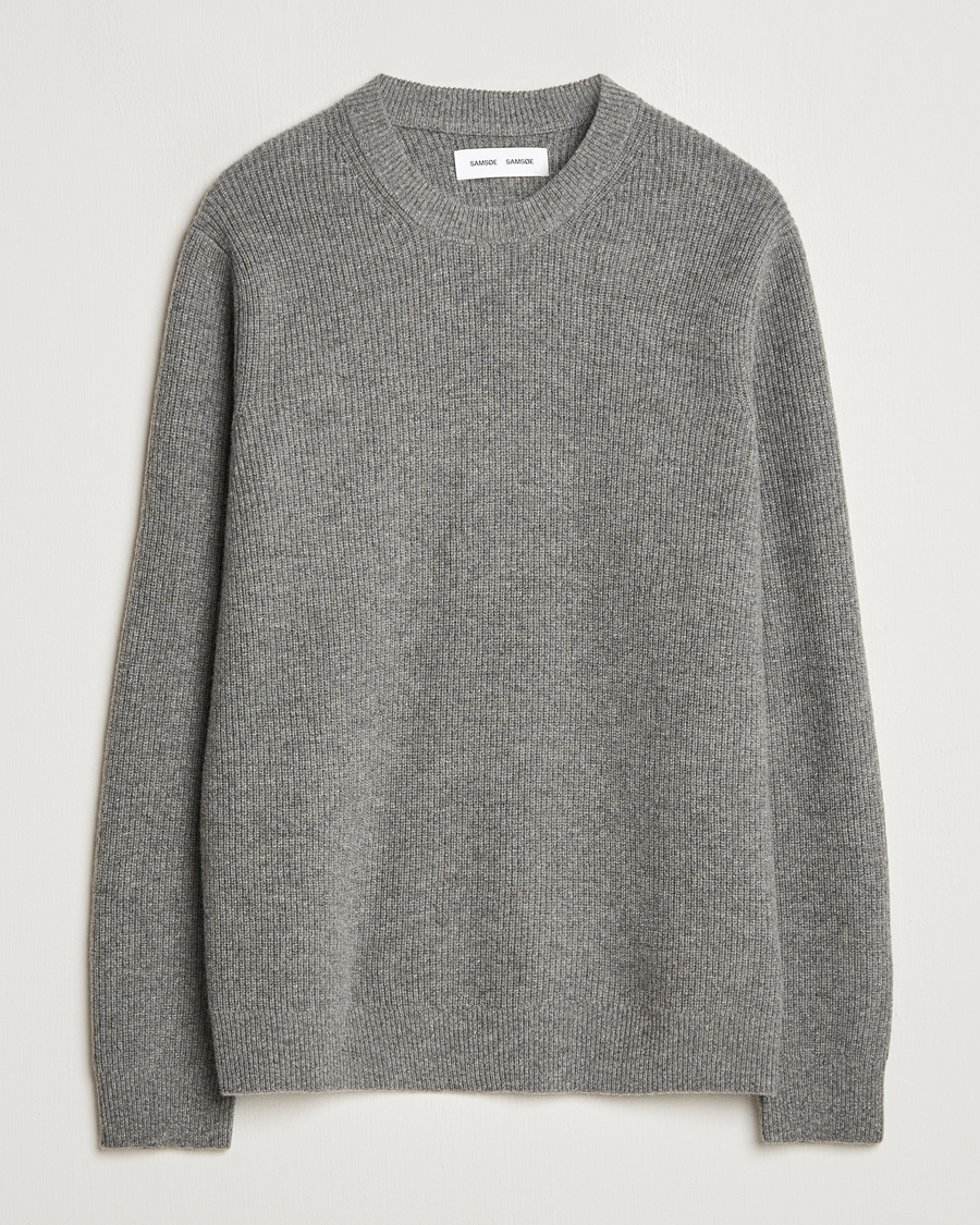Herren | Pullover | Samsøe Samsøe | Isaks Knitted Crew Neck Dark Grey Melange