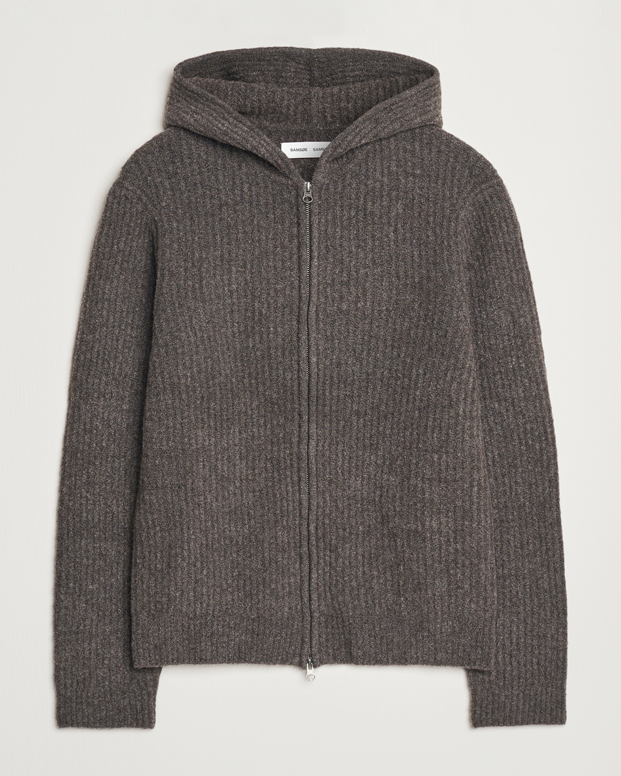 Herren | Pullover | Samsøe Samsøe | Koji Rib Knitted Hooded Full Zip Volcanic Ash