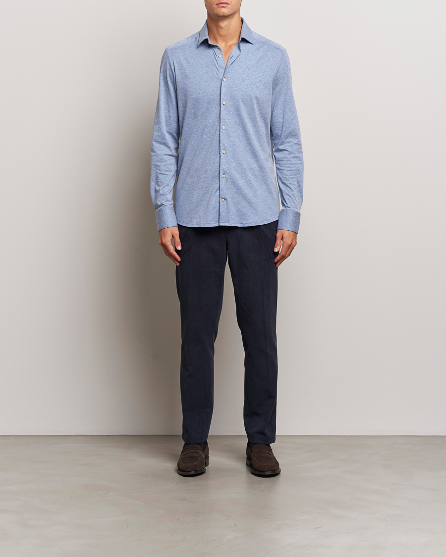 Herren | Hemden | Stenströms | Slimline 4-Way Stretch Jersey Shirt Blue