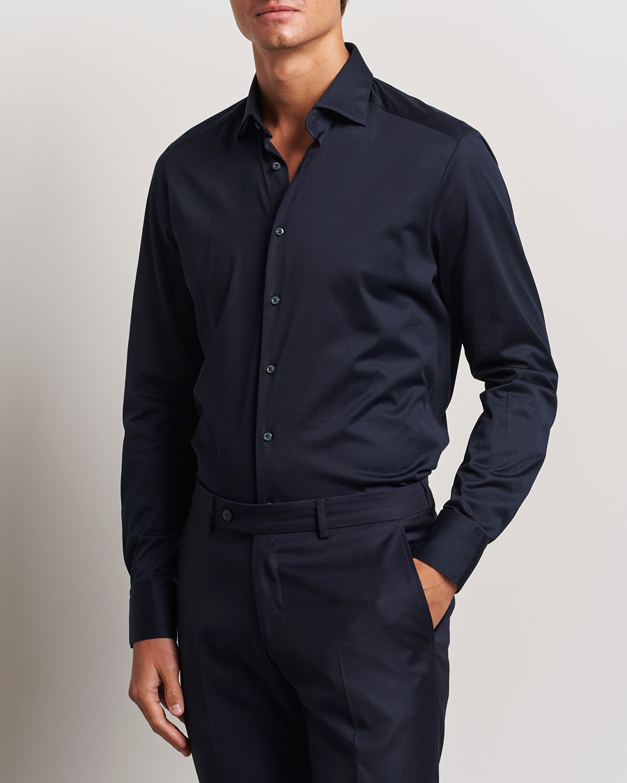 Herren | Hemden | Stenströms | Slimline Stretch Jersey Shirt Navy