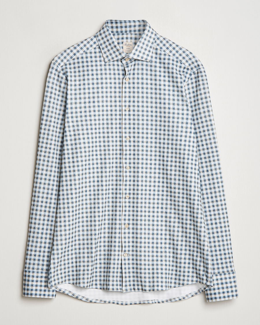 Herren | Hemden | Stenströms | Slimline 4-Way Stretch Checked Shirt Blue