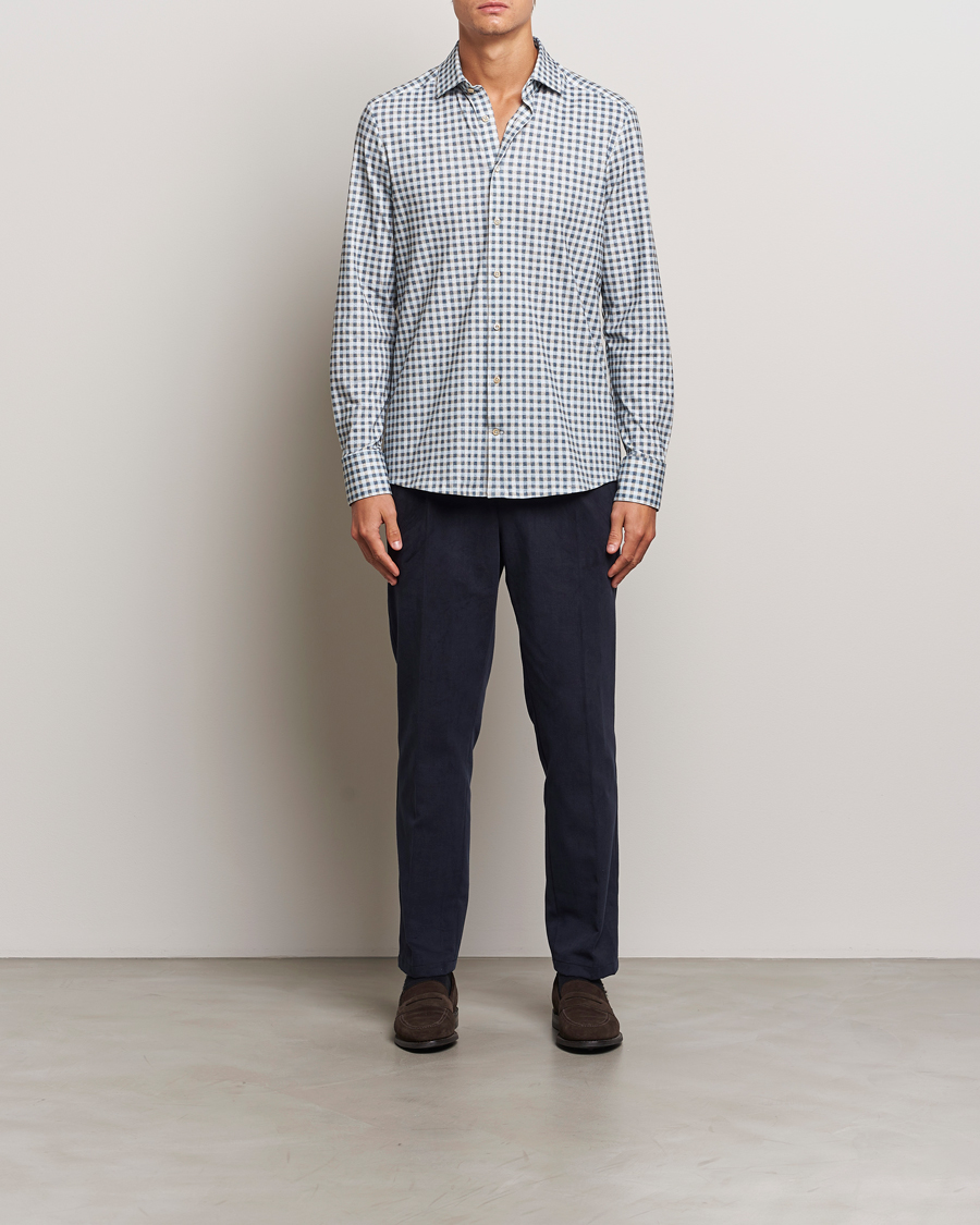 Herren | Hemden | Stenströms | Slimline 4-Way Stretch Checked Shirt Blue