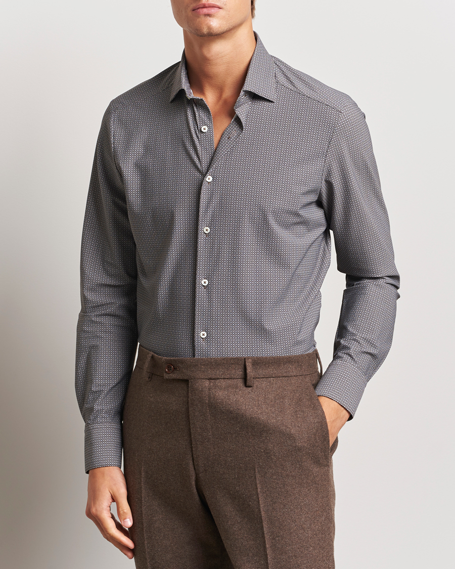 Herren | Hemden | Stenströms | Slimline 4-Way Stretch Print Shirt Brown