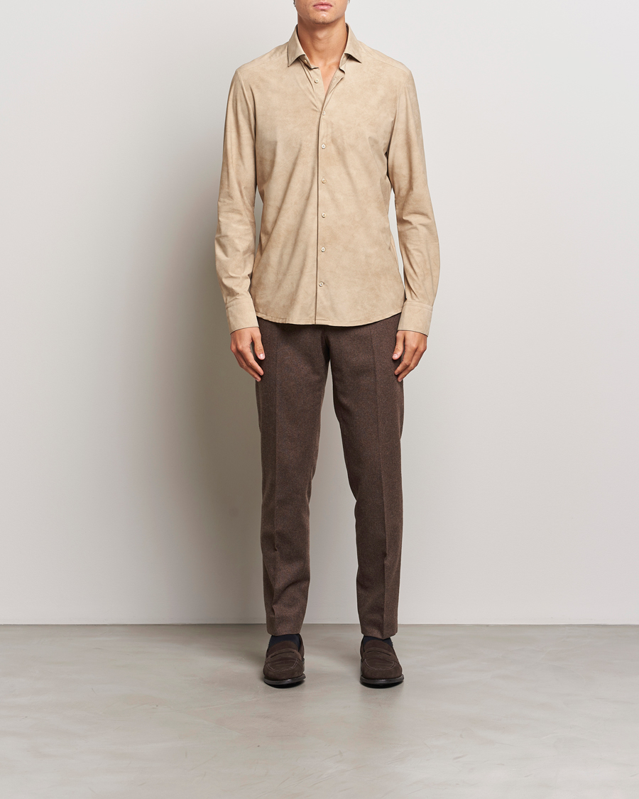 Herren | Hemden | Stenströms | Slimline 4-Way Stretch Shirt Beige