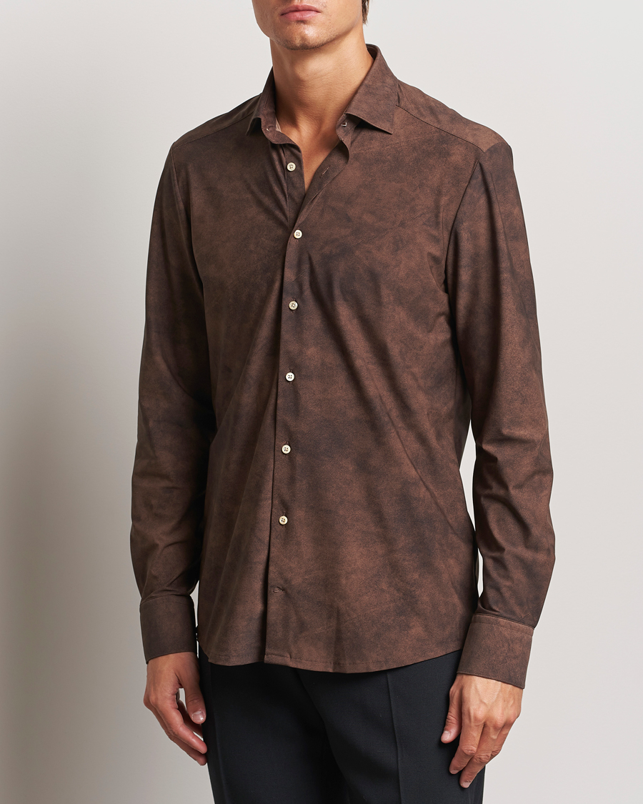 Herren | Hemden | Stenströms | Slimline 4-Way Stretch Shirt Brown