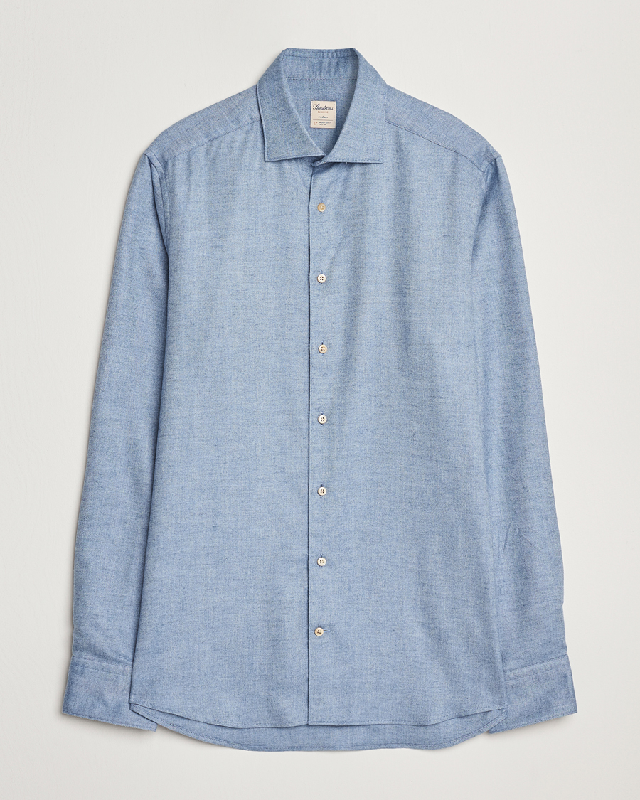 Herren | Hemden | Stenströms | Slimline Brushed Cotton/Lyocell Cut Away Shirt Blue