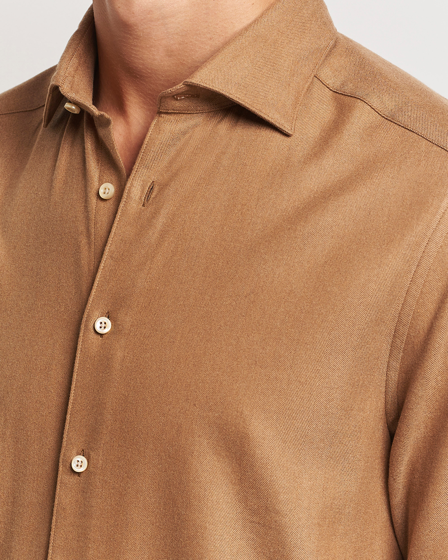 Herren | Hemden | Stenströms | Slimline Brushed Cotton/Lyocell Cut Away Shirt Brown